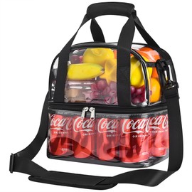 Clear Lunch Bag for Work- Double-Deck Reusable Clear Lunch Bag Women and Men Clear Work Lunch Bag with Adjustable Shoulder Strap - for Picnic, Beach, Work, School (Perfect Size for 2-4 People)