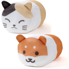 Remark Laundry Net (Milico Cat & Shiba Inu), 1 Each Approx. 6.3 x 11.0 x 5.9 inches (16 x 28 x 15 cm) (Tubular Shape), Cute Laundry Net, Pack of 2