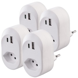 revolt 4er-Set 2in1-Steckdosen mit 230-V-Ausgang, USB-C und USB-A, 3,4 A