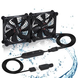 xiaoqijia Dual Quiet 140mm Fan with 10 Speed USB 5V Fan DC 12V IPX5 Waterproof Fan PC Fan Portable Cooling Fan for Tablet TV Receiver Router DVR Greenhouse Kennel Computer Cabinet Cooling(2 Fans)