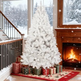 Makeatree 8ft Artificial White Christmas Tree Unlit Spruce Xmas Tree with 1430 Branch Tips