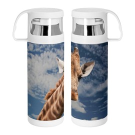 Stainless Steel Thermos Flask with Integrated Cup - Giraffe Head Africa Savannah Blue Sky Wildlife Nature 350ml - Thermos Flask