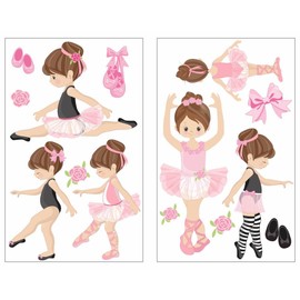 Samunshi® 14-Piece Pink Ballerina Girl Wall Sticker Set Pink Nursery Baby Room Ballet in 5 Sizes (2 x 21 x 34 cm, Multi-Colour)