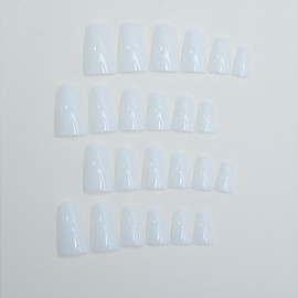 Duck Nails Press on Solid White Glossy Full Cover Glue on Duck Feet Style False Nails - Acrylic Artificial Stick on for Women - 24 Pcs