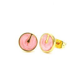 CHICNET Brass Stud Earrings Circle Line 8 mm Colourful Gold Enamel Nickel Free Brass Pink
