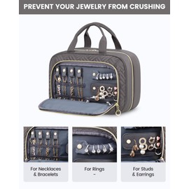 LOVEVOOK Women's Toiletry Bag, Waterproof Hanging Toiletry Bag, Foldable Wash Bag, Cosmetic Bag, Large with 360° Rotating Hooks, Wash Bag for Women, gray, Toiletry bag