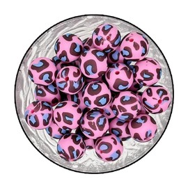Decoendiy - 50 abalorio de silicona impresas de 15 mm, abalorio de estampado de animales de vaca de leopardo, abalorio a cuadros, abalorio sueltas redondas de silicona para adultos, suministros de manualidades (#29)
