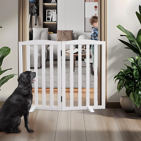 GATEZAOLU Freestanding Dog Fence Indoor for Doorways White Long Dog