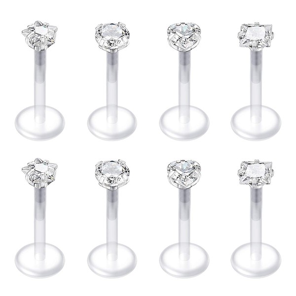 MODRSA 16G Clear Lip Rings Plastic Labret Studs Cartilage Forward