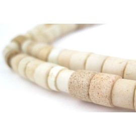 TheBeadChest Old White Nigerian Goomba Beads 7mm African Cylinder Glass Large Hole 26 Inch Strand Handmade