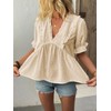 Nicetage Womens 2025 Elegant V Neck Apricot Blouse Lace Trim