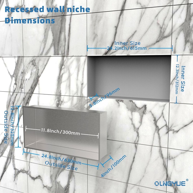OLNGYUE Bathroom Shower Niches Shelves: No Tile Needed Stainless Steel