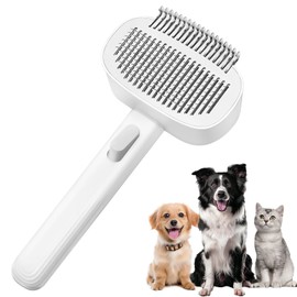 2-in-1 Adjustable Dog & Cat Brush - Deshedding Comb with Release Button, Dematting Tool for Mats &Tangles