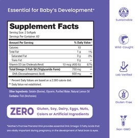 Prenatal DHA for Women 600mg + 400 IU Vitamin D3 | 120 Softgels | Supports Brain Health | Triglyceride Omega 3 Fish Oil DHA Prenatal Vitamins for Pregnancy & Nursing | 300mg per Capsule