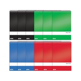 Better Office Products Spiral Steno Pads, 12 Pack, 6 x 9 inches, 80 Sheets, White Paper, Gregg Rule, Assorted Solid Colors (Red, Black, Blue, Green), 12 Steno Notebooks