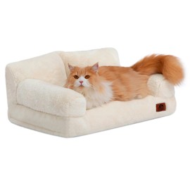 Hollypet Fluffy Plush Dog Cat Pet Couch Soft Calming Sofa Bed for Medium Small Cats and Dogs, Beige