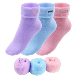 ZOCONE 3 Pairs of Stopper Socks for Women Cuddly Socks Winter Thermal Socks Fuzzy Thick Socks Warm Bed Socks Women's Cosy Sleeping Socks Fluffy Plush Socks Winter EU 35-39 (Pink Blue Purple), blue