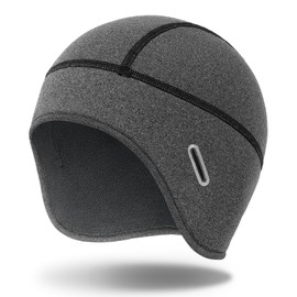 MELASA Winter Helmet Liner Skull Cap for Men Women, Fleece Lined Warm Cycling Cap with Glasses Holes, Thermal Hat Beanie for Running Cycling Motorcycle(Gray)