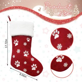 ABTOLS 2 PCS Christmas Stockings, Red Green Velvet Christmas Stockings Hanging Ornaments Soft Snowflake Cats Paw Xmas Stockings Plush Fireplace Hanging Stockings for Christmas Holiday Xmas Gift