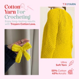 Troyarn Cotton Love (paquete de 2 madejas) 55% algodón, 45% hilo acrílico (2 x 3.5 onzas - 2 x 100 gr) / (2 x 360 yardas - 2 x 330 m) (113110-amarillo)