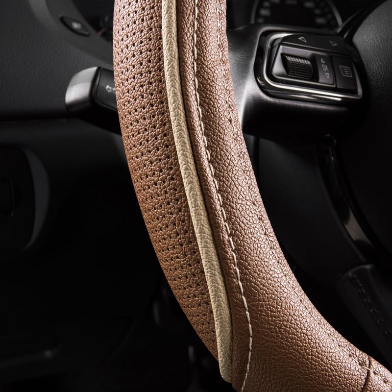 CAR PASS Line Rider Delux Leather Steering Wheel Cover, Universal