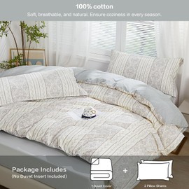 SAPHREAS Grey White Boho Duvet Cover Set Cotton,Modern All Season Bedding Set with Sham 3 Pieces Gray Comforter Set Soft and Lightweight King 1 Duvet Cover 2 Pillow Shams(Insert Excluded)