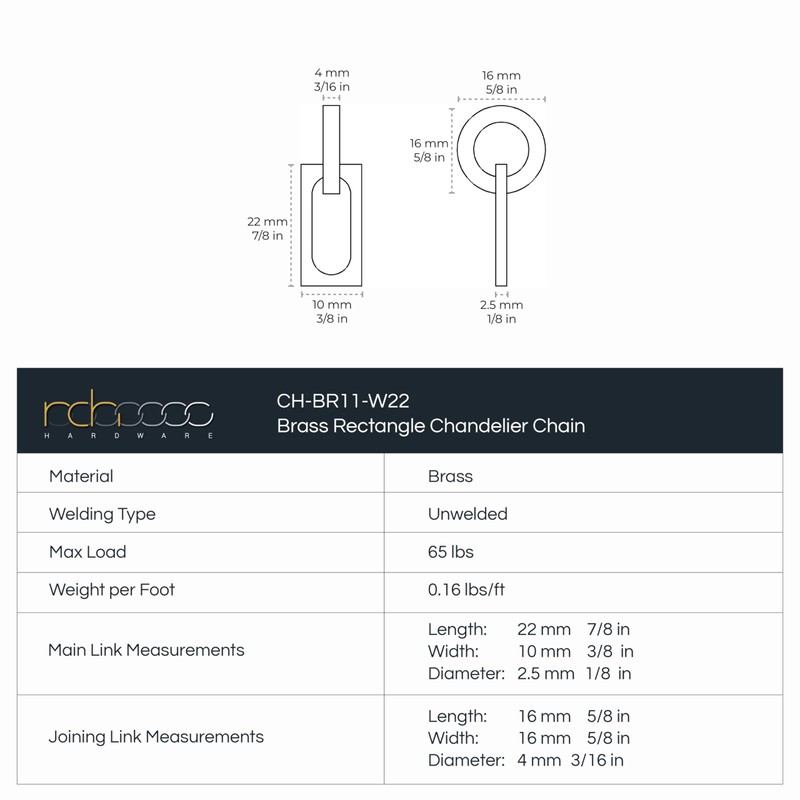 RCH Hardware Decorative Acid Dipped Solid Brass Chain for Hanging,