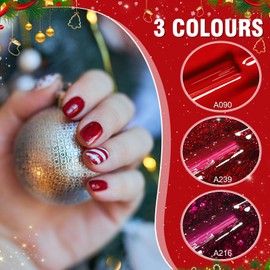YSUVIN UV Nail Polish Red, 3 Colours Red Glitter Gel Nail Polish Soak-Off UV Gel Polish for Women Home DIY Nail Art Manicure Salon, Durable, 8 ml