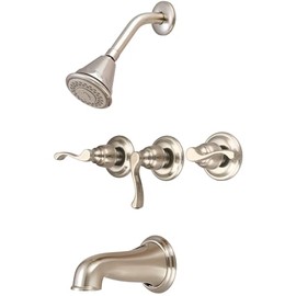 Central Brass 8968-B4-BN Brass Four Function Showerhead Three Handle Tube & Shower Set in Brushed Nickel