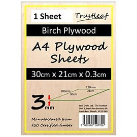 Trustleaf 3mm Birch Plywood A4-300x210x 3mm - (Pack of 1) Laserable Low Fume E1 Glue Ply