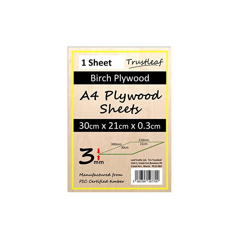 Trustleaf 3mm Birch Plywood A4-300x210x 3mm - (Pack of 1)