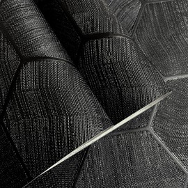 HueBurst Black Textured Bathroom Wallpaper 17.3" x 236" 3D Non Woven Hexagon Traditional Wallpaper, Textured Walls in The Bedroom Bathroom, Black Wallpaper Non-Pasted