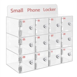 Cell Phone Storage Locker Clear Wall-Mounted Cell Phones Storage Cabinet Cellphone Holder Acrylic Material Phone Locker Box with Door Locks and Keys for Office School Classroom Gym (12 slots)
