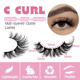 Fyonas Fyonas Lash Clusters Fluffy Eyelash Clusters Extensions Look Multi-layered Individual Lashes Wispy False Eyelashes 7 Pairs Natural & Volume Cat Eye Lashes (Cluster 01)