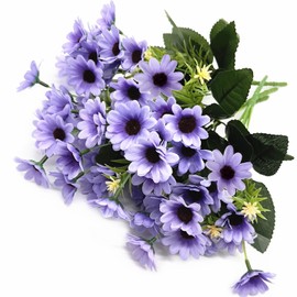Artificial Daisy Flowers, Silk Fake Flower Marguerite Daisies Realistic Wildflowers Bouquet Greenery Shrubs for Home Garden Window DIY Planter Decoration Indoor Outdoor Wedding Decor Purple 4 Pack