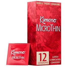 Kimono MicroThin - Paquete de 12 preservativos de látex natural lubricado de alta calidad, más delgados, veganos, sin olor a látex, delgados, fuertes y extra sensibles