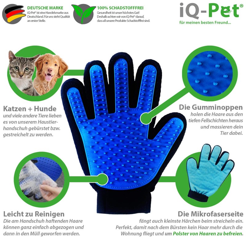 iQ-Pet Fellpflege-Handschuh | 2 Seiten: Gummi + Mikrofaser