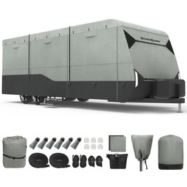 Season Guard Travel Trailer RV Cover, Windproof Extra Thick Upgraded 7 Layers Camper Cover with Adhesive Repair Patches Fits Travel Trailer 27'-30', Grey