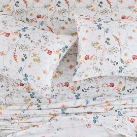 DAUAOTO Full Size Printed Sheets Set, 100% Cotton Bedding Sets, Up to 14" Deep Mattress, Farmhouse Pattern Bedlinen Set, Botanical Garden