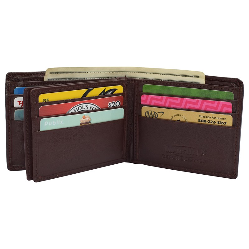 MARSHAL RFID Blocking Men's Bifold Leather Wallet With Double Center