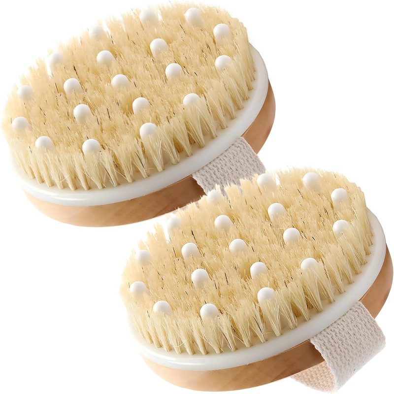 2 Cepillos Corporales de Madera, Cerdas Naturales para Exfoliación, Cepillado