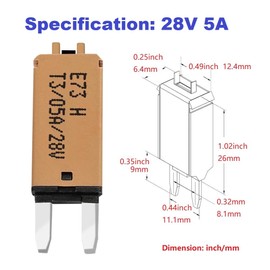 MiJunHD Manual Reset Circuit Breaker Blade Fuse,5A 28V DC 1Piece Resettable Circuit Breaker Fuse for Car Boat Truck Yacht Circuit System Protect