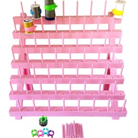 PeavyTailor 70 Spools Thread Holder Thread Rack Sewing Thread Organizer Thread Stand Spool Holder for Sewing and Embroidery Quilting. Threads Spool Rack has Holes to Hold on The Wall Pink