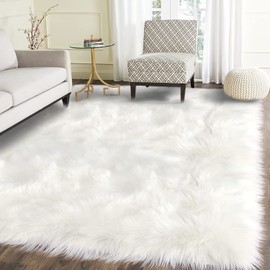 Latepis Faux Fur Sheepskin Rug for Living Room, 4x6 Fluffy Washable Rug for B...
