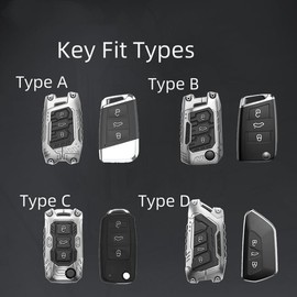 Heavy Metal Key Fob Cover Case Protector for Volkswagen, Keychain, Accessories for VW Golf GTI Jetta Passat Tiguan Beetle Polo MK6 (Type C -Black)