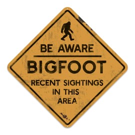 Bigfoot Be Aware Recent Sightings Metal Wall Decor – Funny Sasquatch Sign for Garage or Man Cave