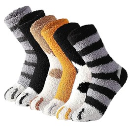 ZEACCT 6 Pairs Cat Paw Socks, Coral Fleece Cat Socks, Paw Socks, Coral Fleece Socks, Fluffy Cat Socks, Casual Socks, Cat Cotton Socks, for Women and Girls, 2