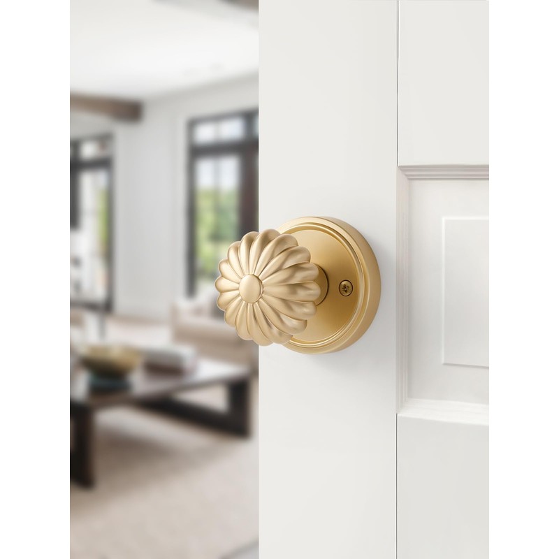 MRML Brushed Gold Passage Door Knob, Interior Closet Pantry Hallway