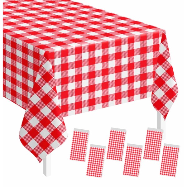 SietDESEO 6 Pack Red Gingham Tablecloth 54 x 108 Red