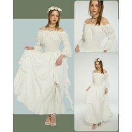 minkasic Renaissance Costume Women Medieval Fairy Victorian Dress Ren Faire Outfit with Belt Pouch Elf Ears 4PC